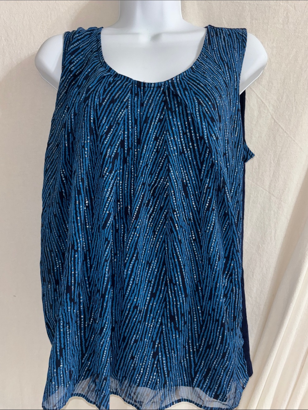 Navy Blue glitter shine Sleeveless Scoop Neck Blouse work, eveningwear career H